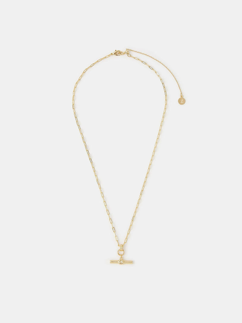 Accessorize gold-plated T-bar pendant necklace, UK version