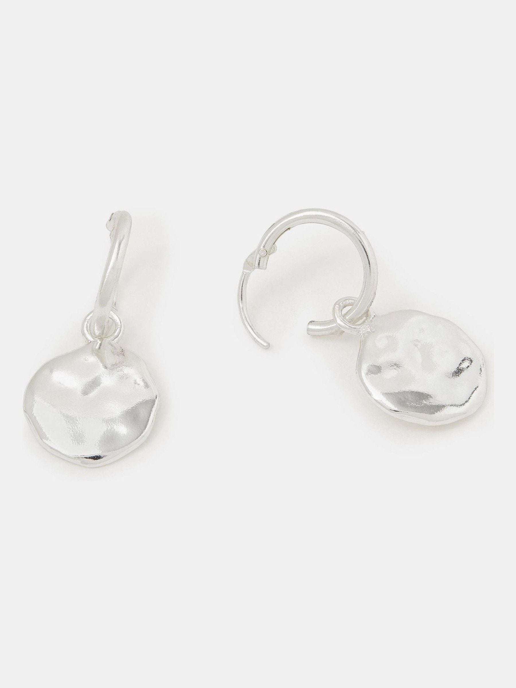 Sterling Silver Molten Coin Charm Mini Hoop Earrings