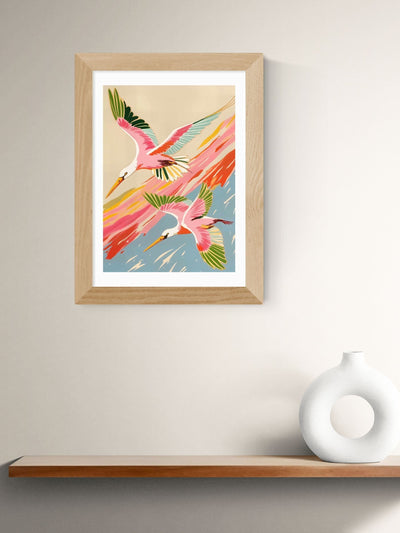 Next 83 Oranges East End Prints Oak Roseate Spoonbills Wall Art Print- Buy online at McGrocer