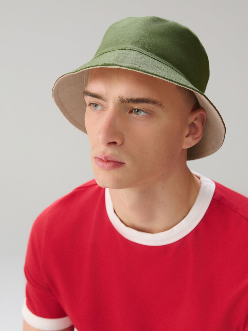 Linen bucket hat pack khaki green stone, imported from the UK