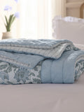 Blue floral quilted bedspread, UK version
