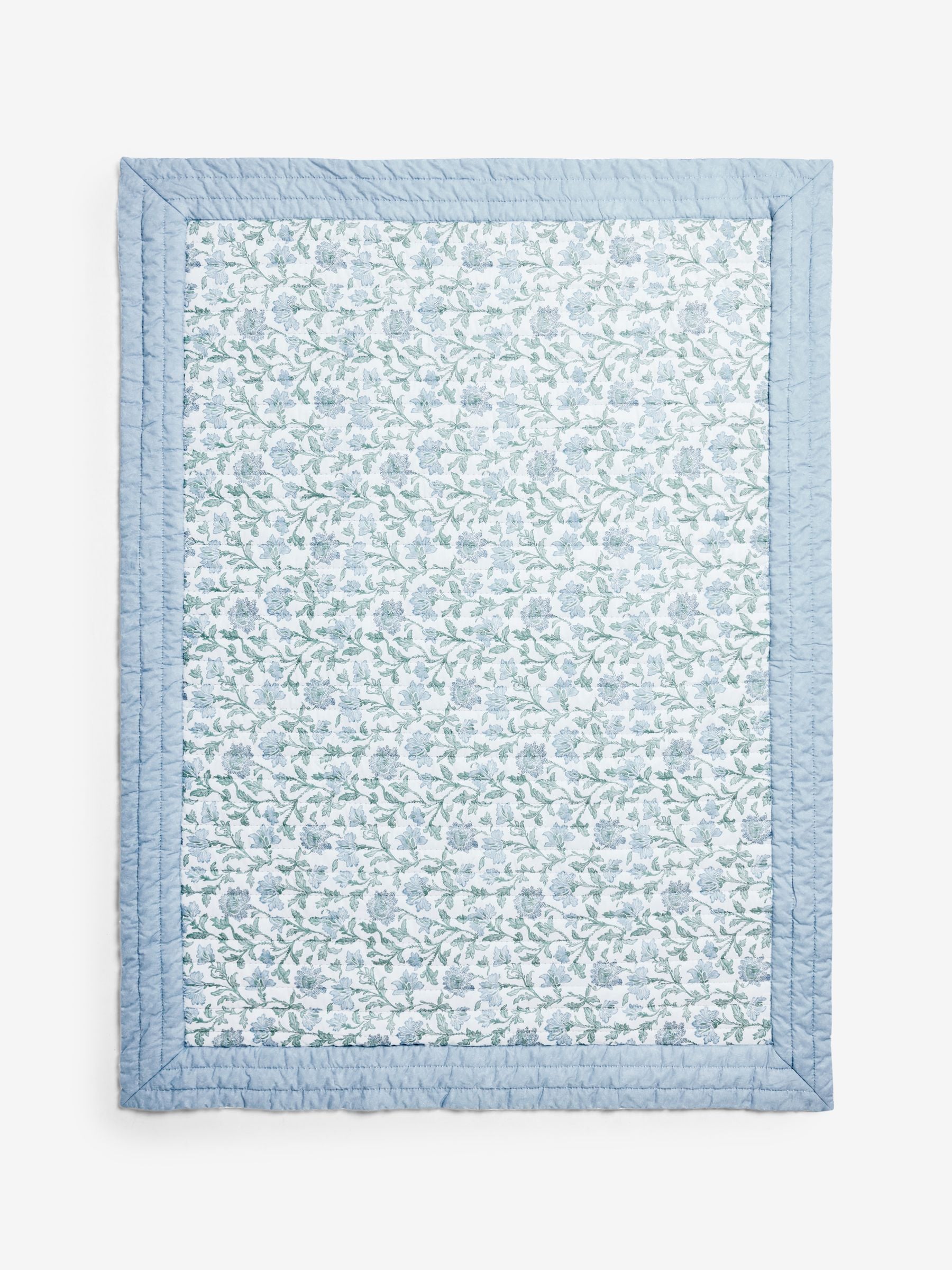Blue floral quilted bedspread, UK version