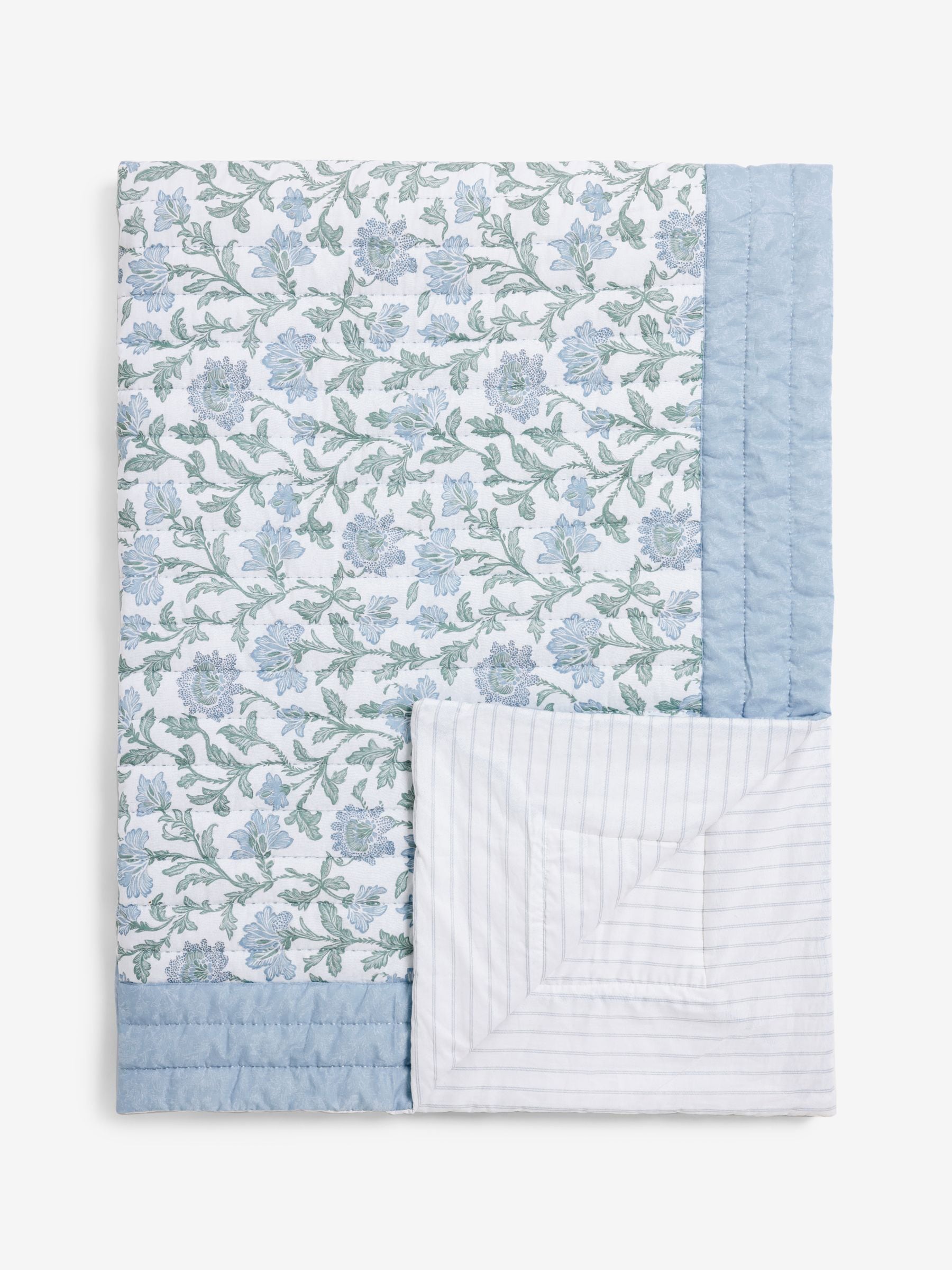 Blue floral quilted bedspread, UK version