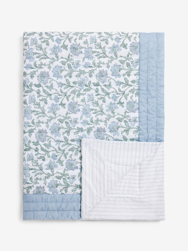 Blue floral quilted bedspread, UK version