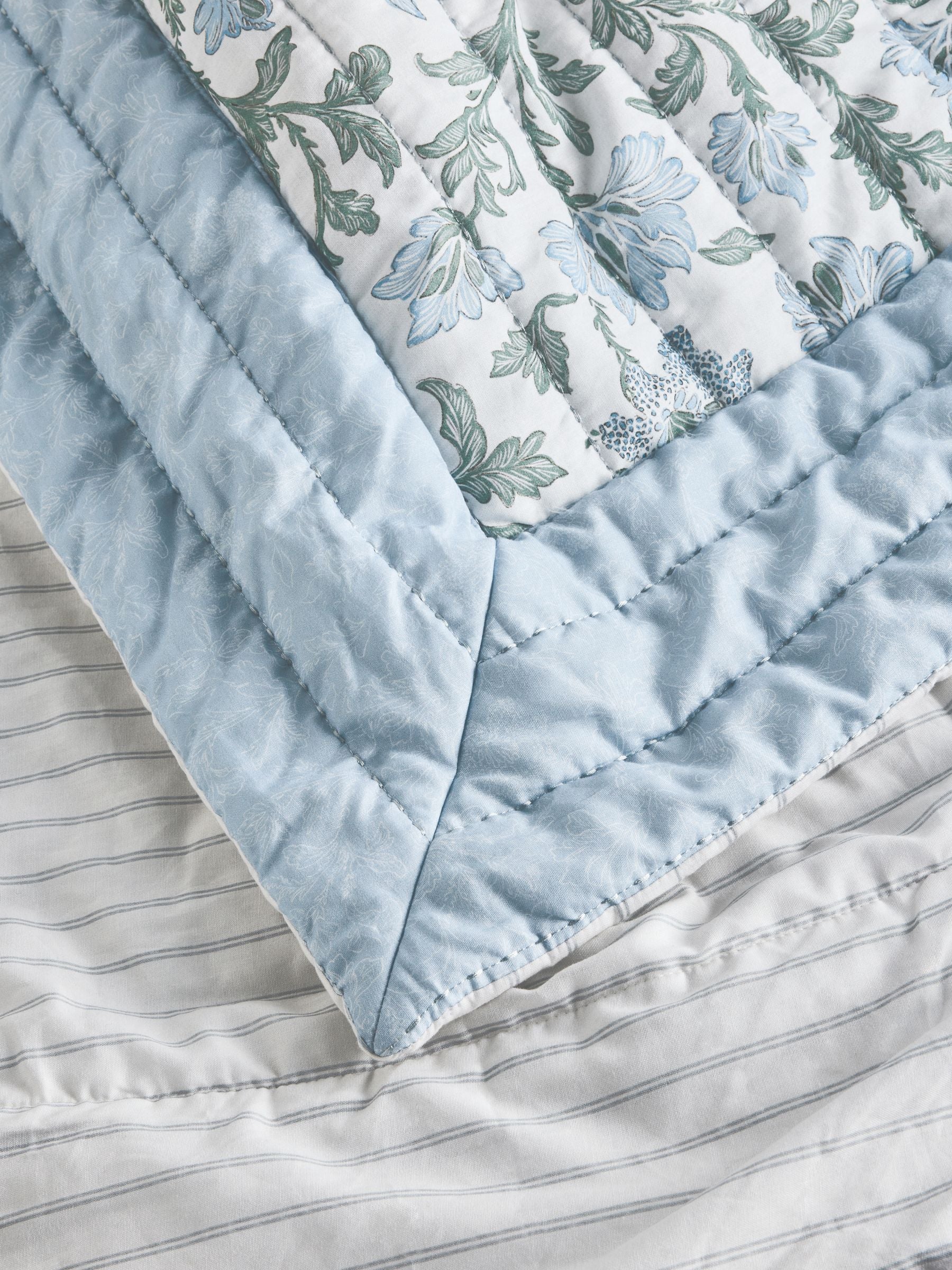 Blue floral quilted bedspread, UK version