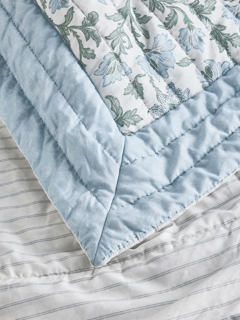 Blue floral quilted bedspread, UK version