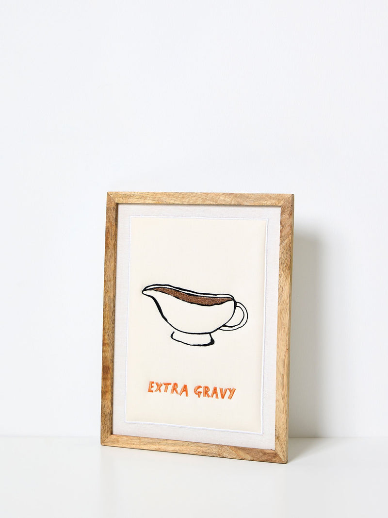 Oliver Bonas Cream Extra Gravy Embroidered Fabric Wall Art