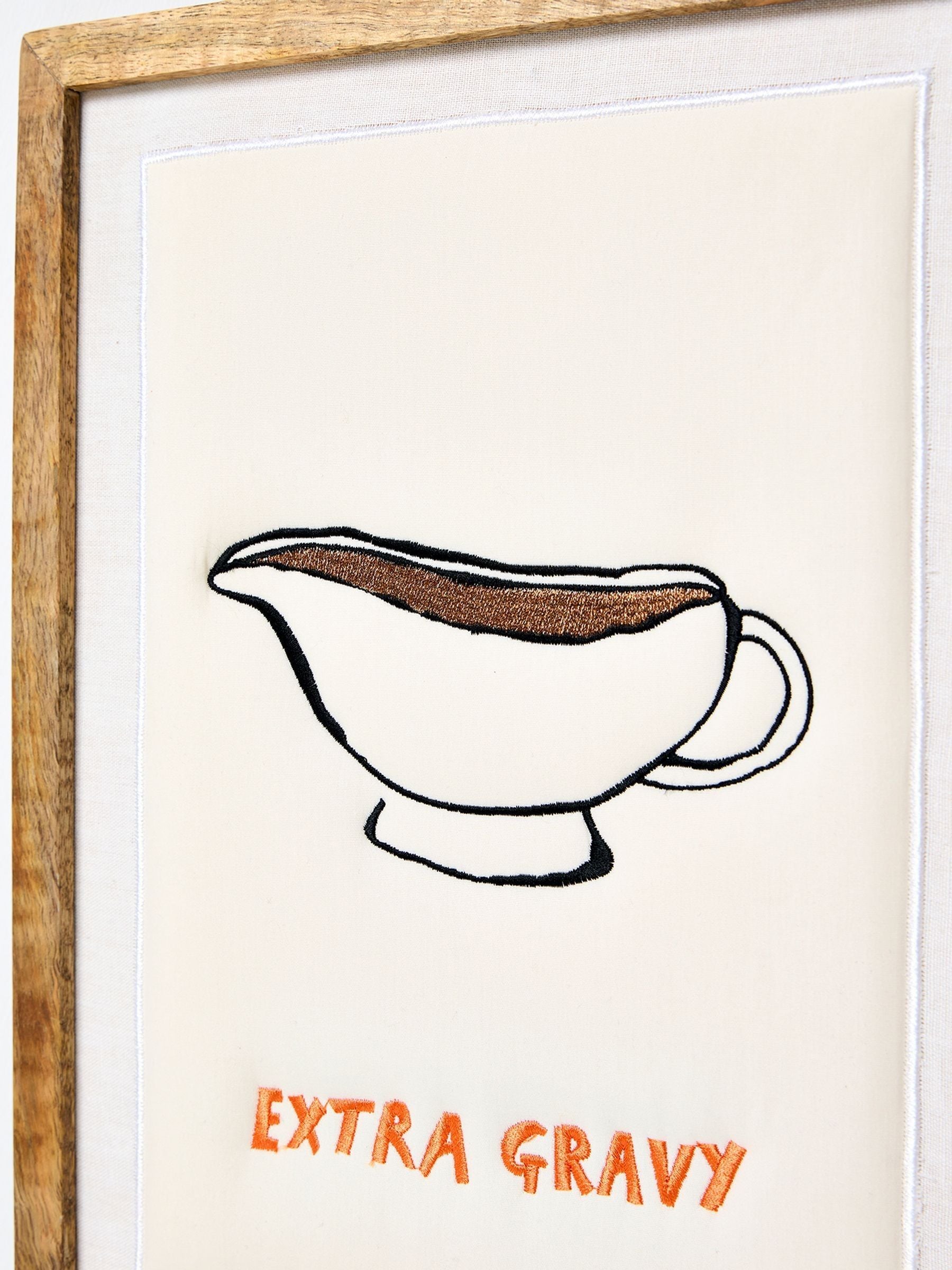 Oliver Bonas Cream Extra Gravy Embroidered Fabric Wall Art