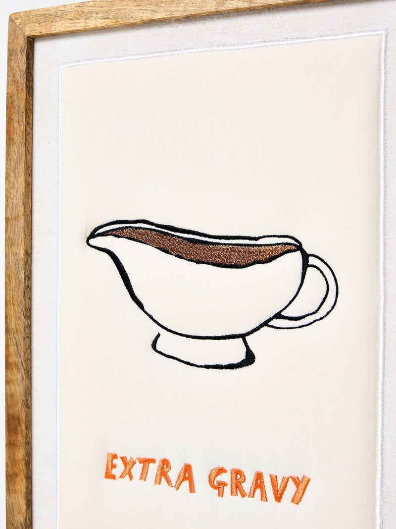 Oliver Bonas Cream Extra Gravy Embroidered Fabric Wall Art