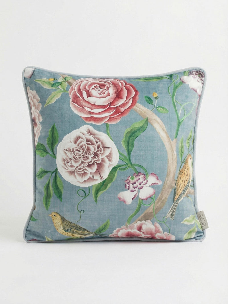 Esselle Home pink chinoiserie cushion 50cm, imported from the UK