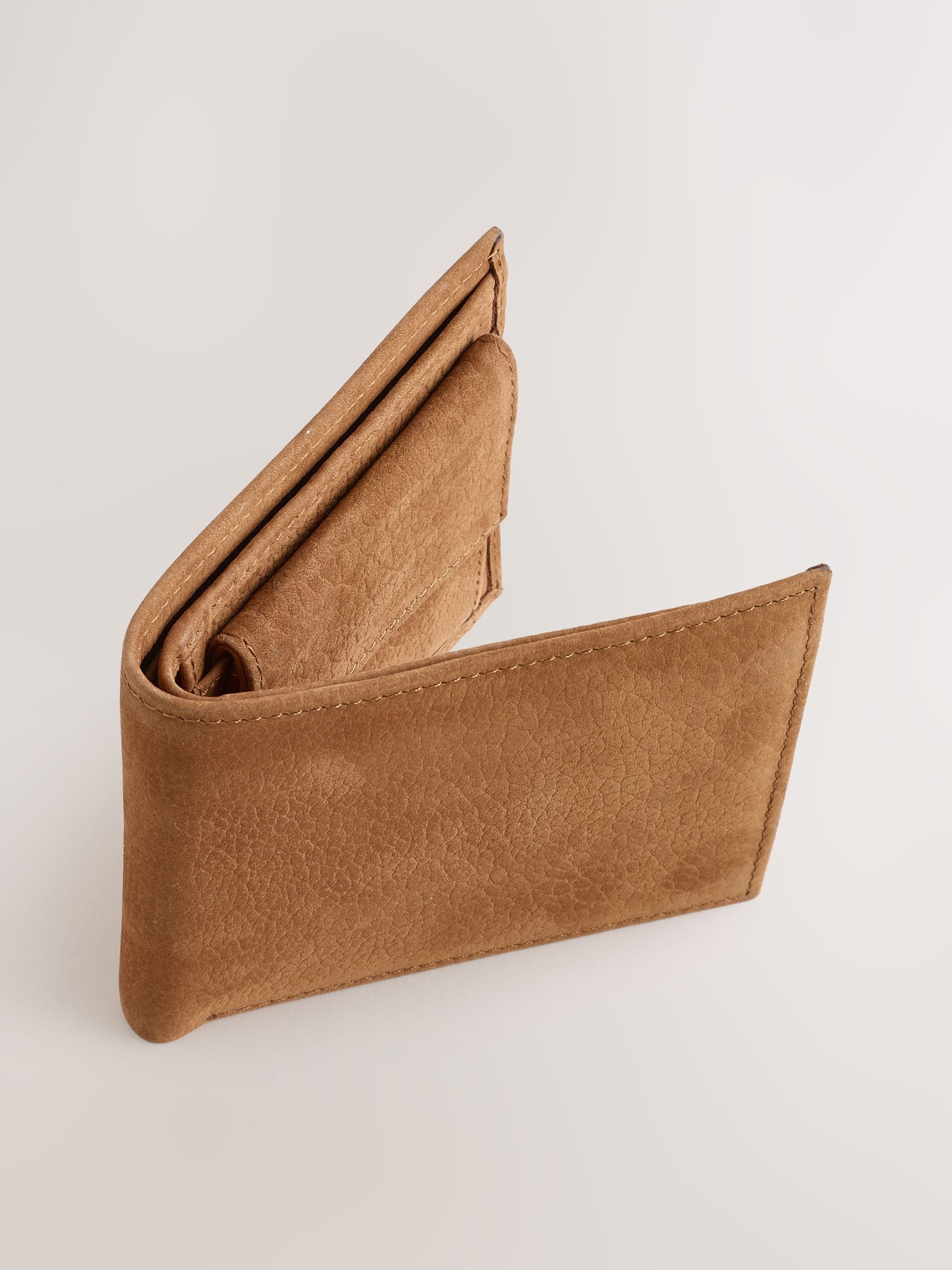 Tan Brown Nubuck Leather Bifold Wallet, imported from the UK