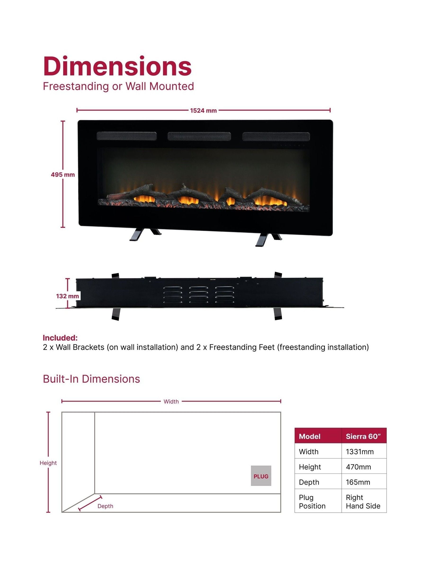 Dimplex Black Sierra 48 inch electric fireplace - British product