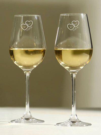 Next Crystal White Wine Glasses Personalised Couple's Heart- Buy online at McGrocer