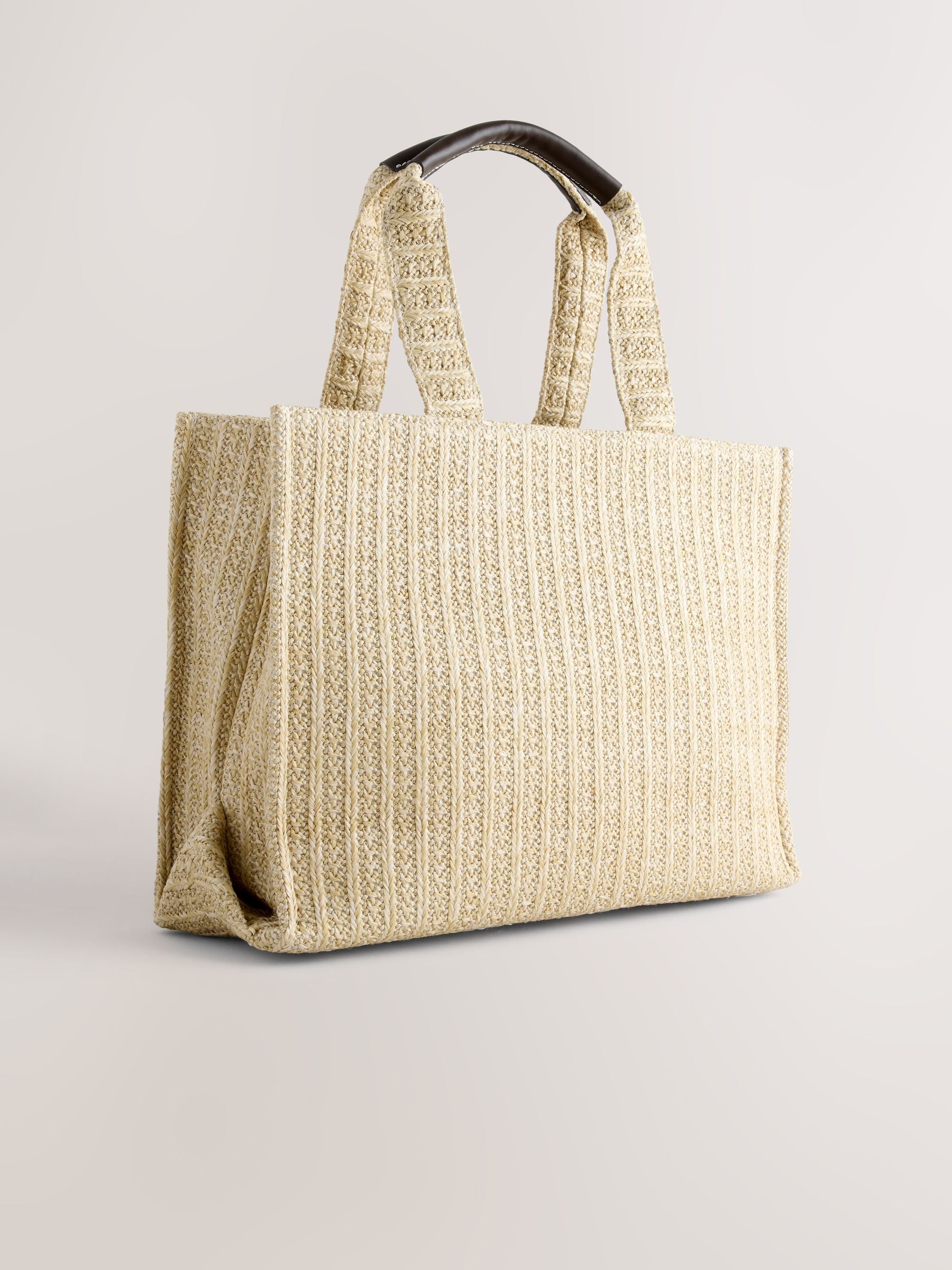 Canvas shoulder bag with raffia effect and Parisian embroidery (British brand)