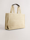 Canvas shoulder bag with raffia effect and Parisian embroidery (British brand)