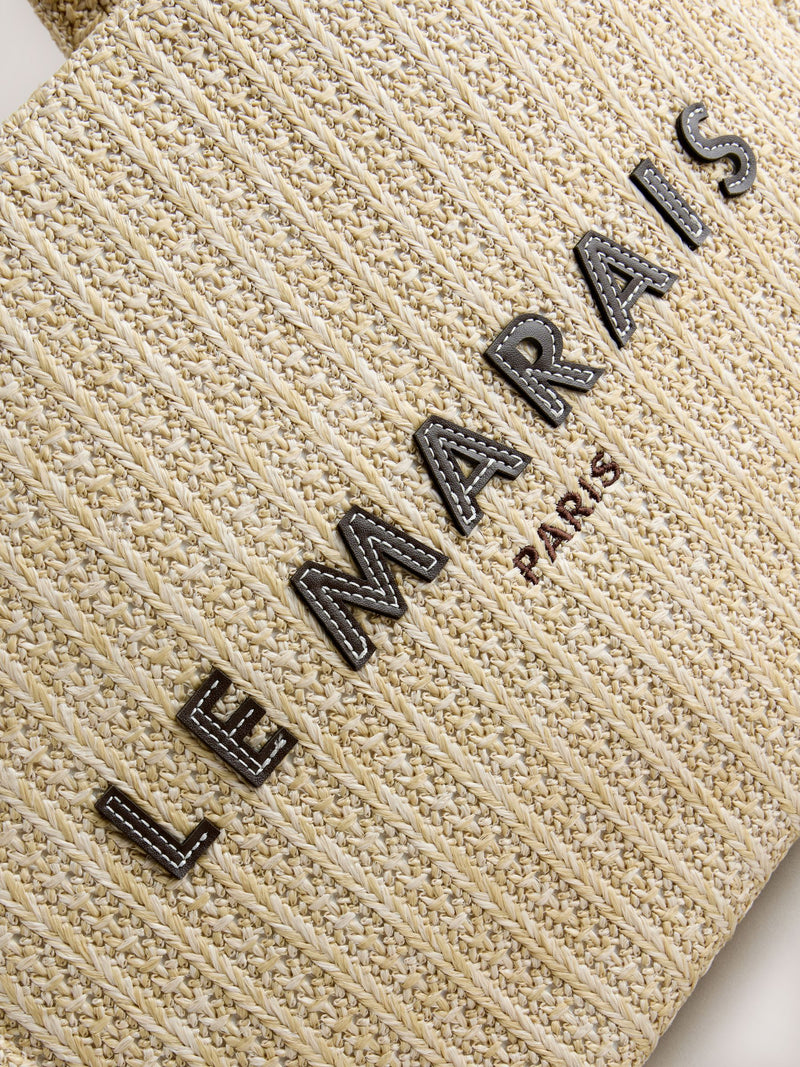 Canvas shoulder bag with raffia effect and Parisian embroidery (British brand)