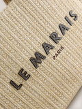Canvas shoulder bag with raffia effect and Parisian embroidery (British brand)