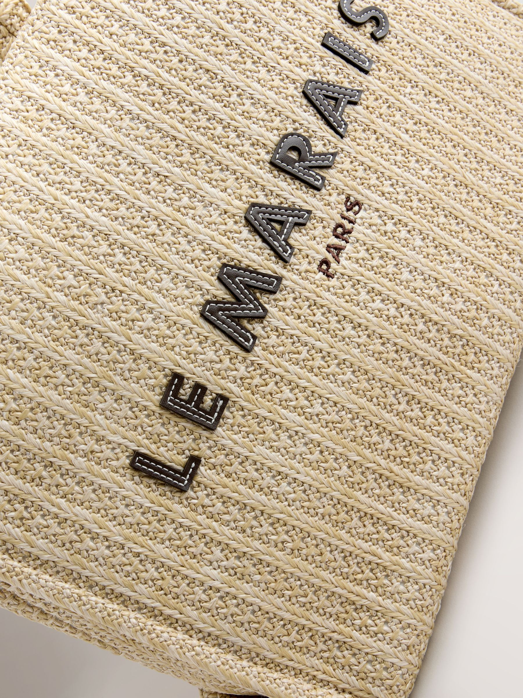 Canvas shoulder bag with raffia effect and Parisian embroidery (British brand)