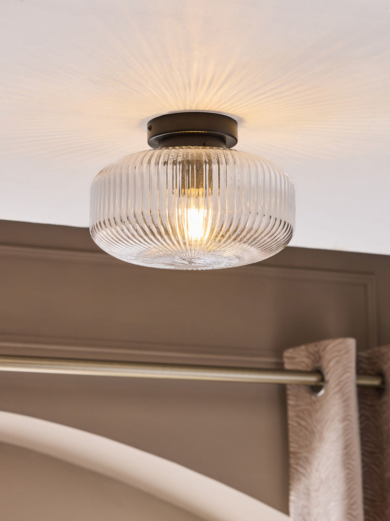 Black Lexington 1 Light Flush Fitting Ceiling Light