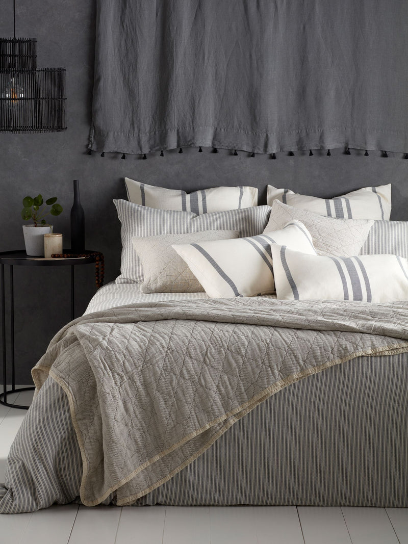 Secret Linen Store black and natural stripe quilted throw (British brand)