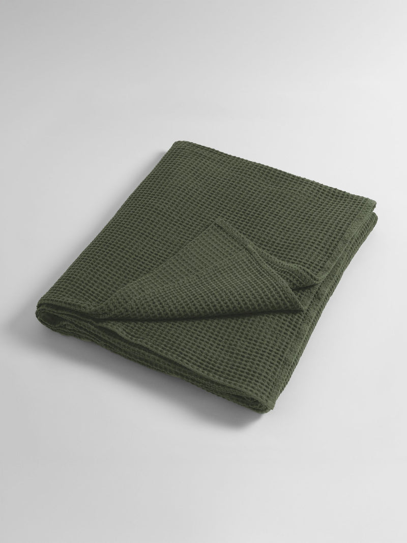 Secret Linen Store big waffle throw olive green (British brand)