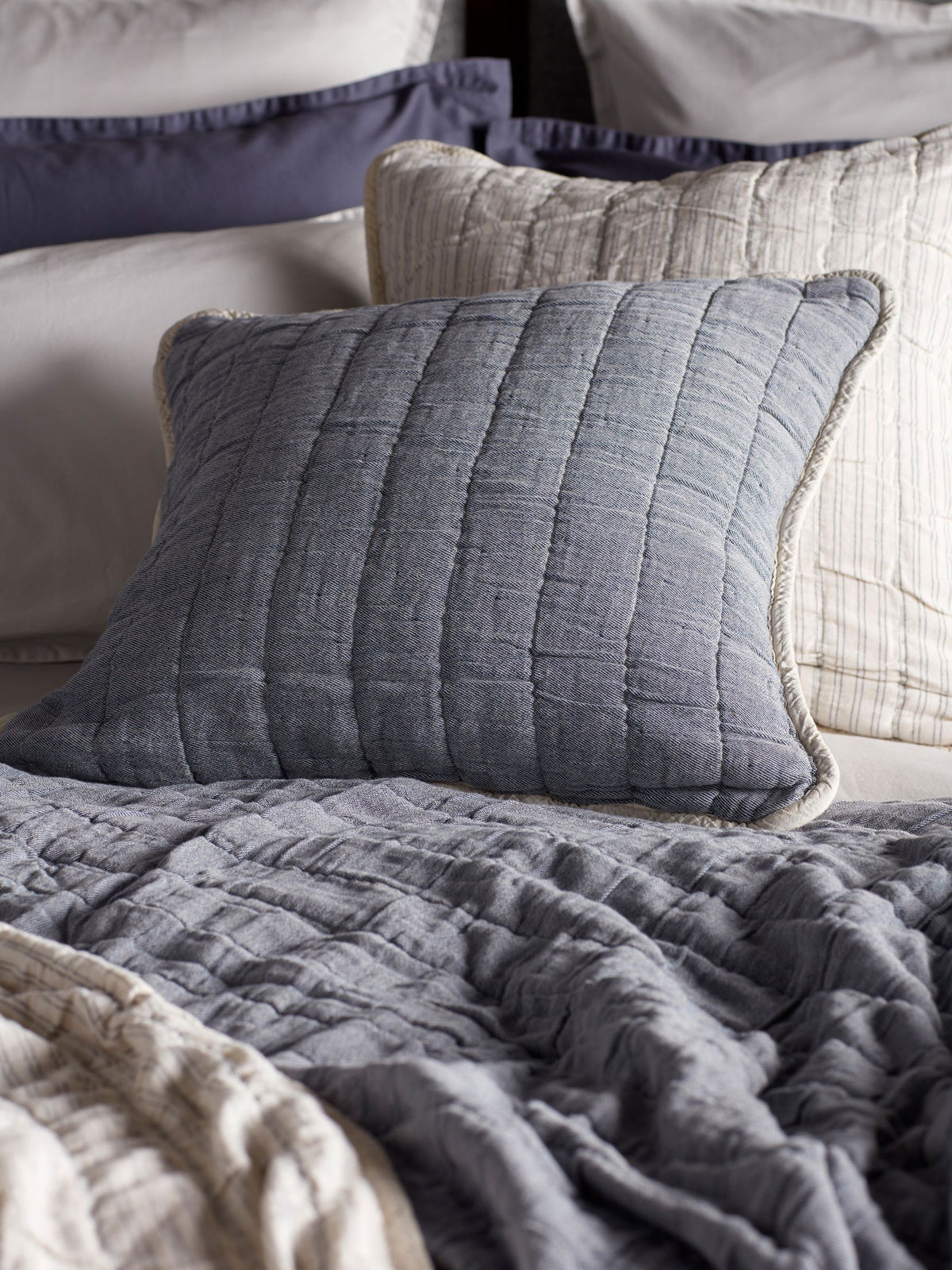 Secret Linen Store French Blue Vivienne quilted cushion cover - British product
