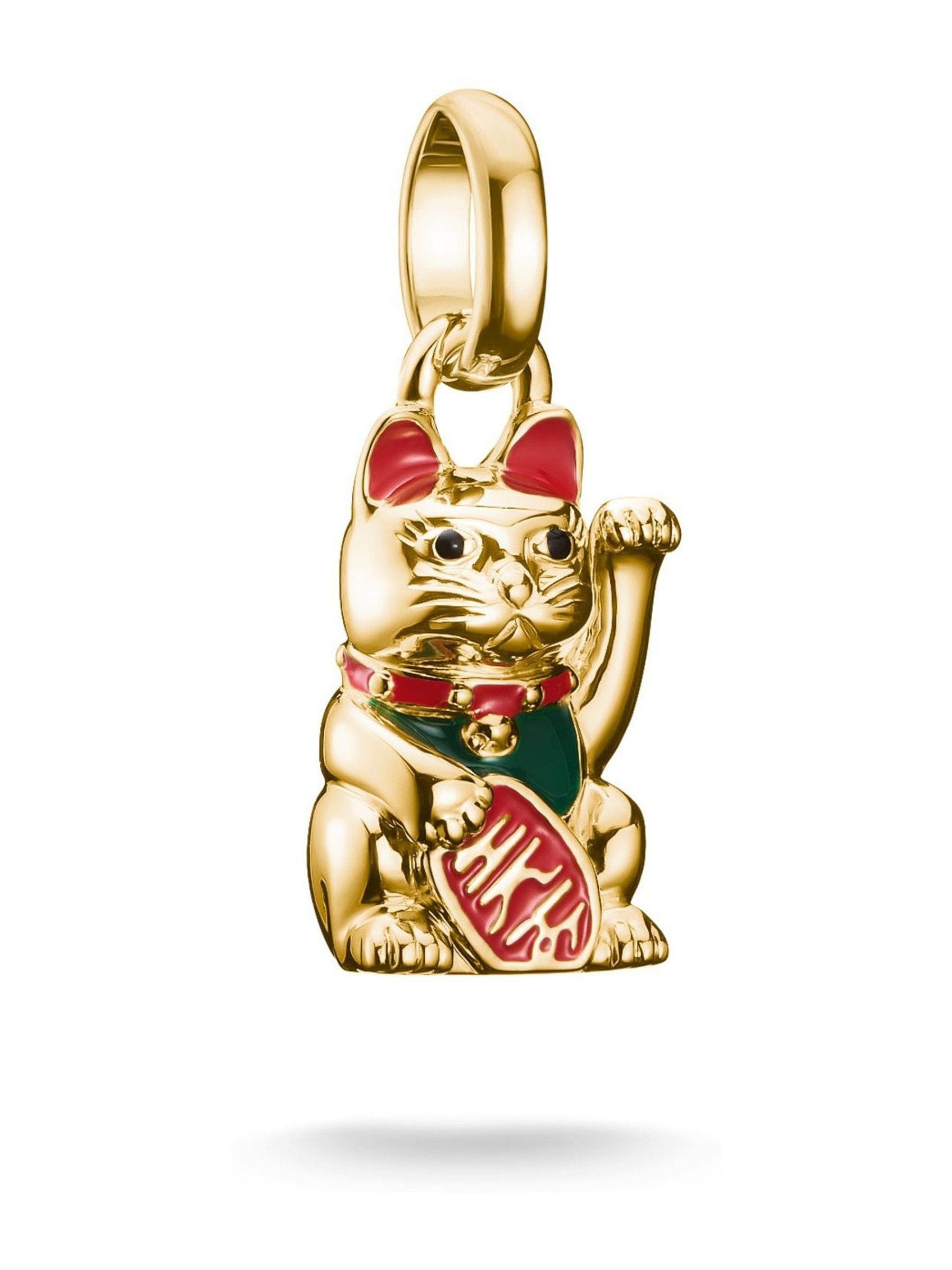 Thomas Sabo gold-plated waving cat charm pendant - British product