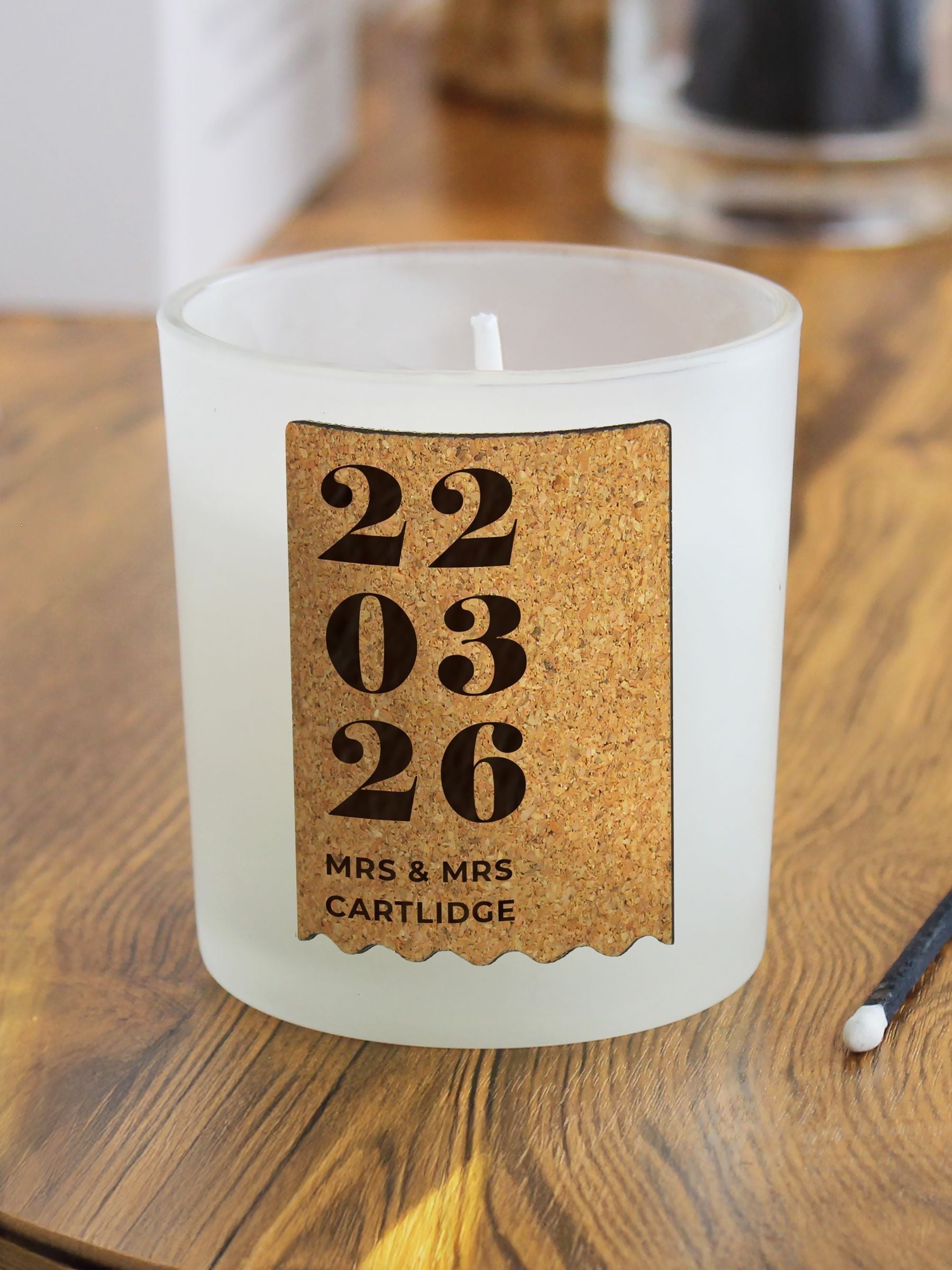 PMC personalised anniversary cork label candle jar 7.5cm, imported from the UK