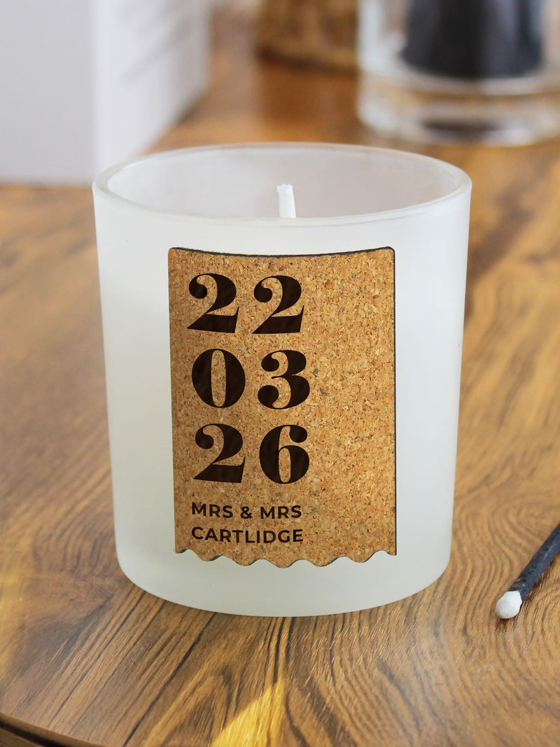 PMC personalised anniversary cork label candle jar 7.5cm, imported from the UK