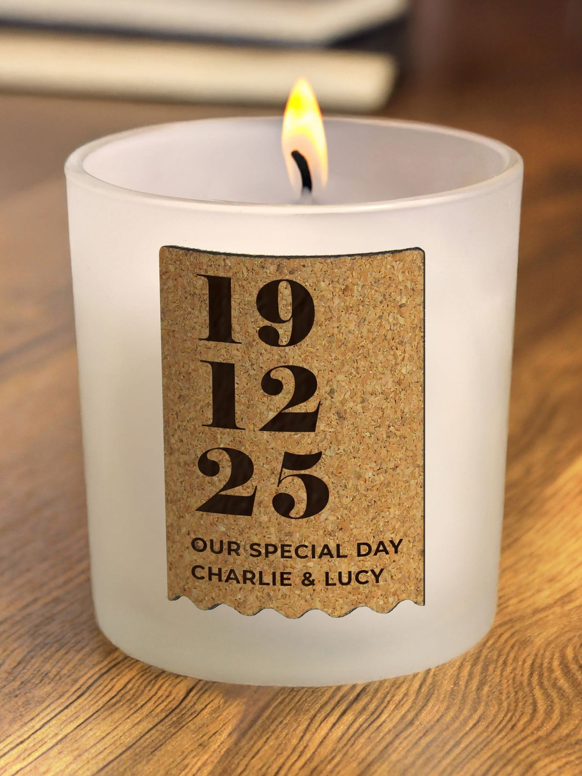 PMC personalised anniversary cork label candle jar 7.5cm, imported from the UK