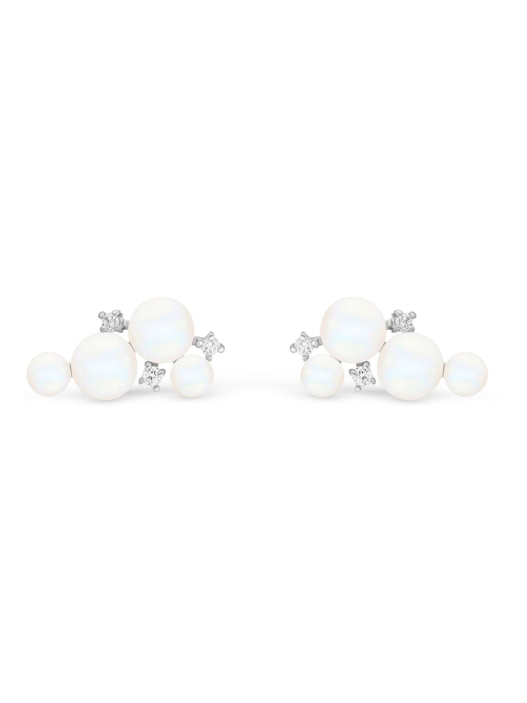 Beaverbrooks pearl stud earrings with cubic zirconia, imported from the UK