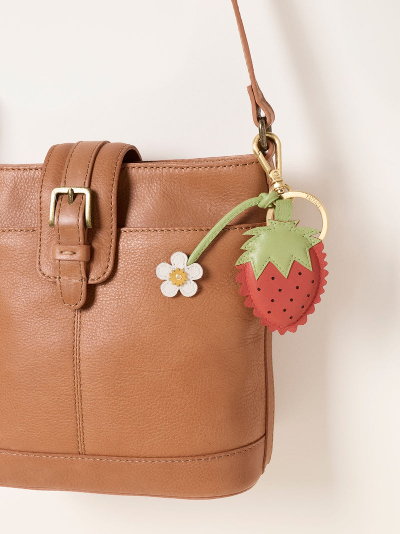 FatFace red leather strawberry bag charm keyring - British product