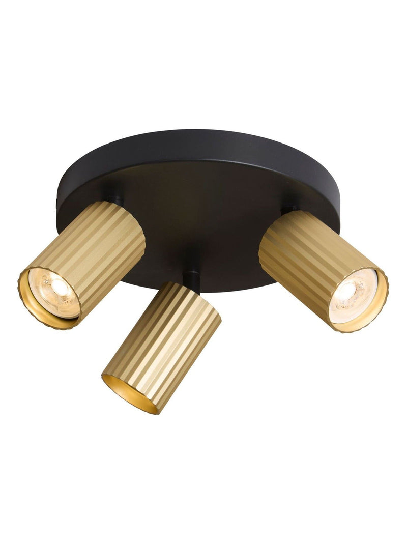 Searchlight black and gold triple fluted spotlight ceiling light - British product