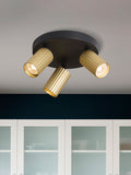 Searchlight black and gold triple fluted spotlight ceiling light - British product