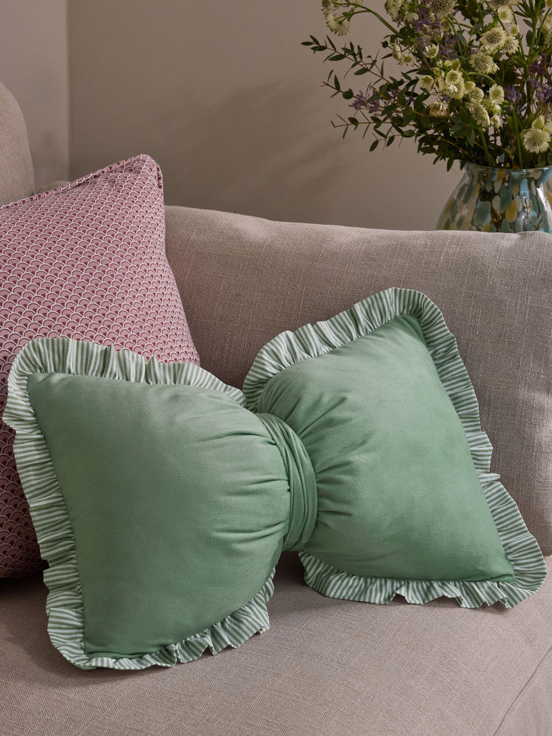 Green 3D Stripe Frill Bow Cushion