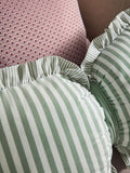 Green 3D Stripe Frill Bow Cushion