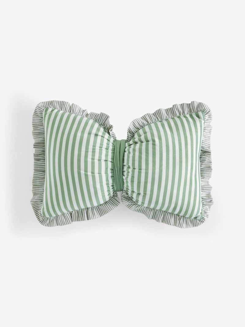 Green 3D Stripe Frill Bow Cushion