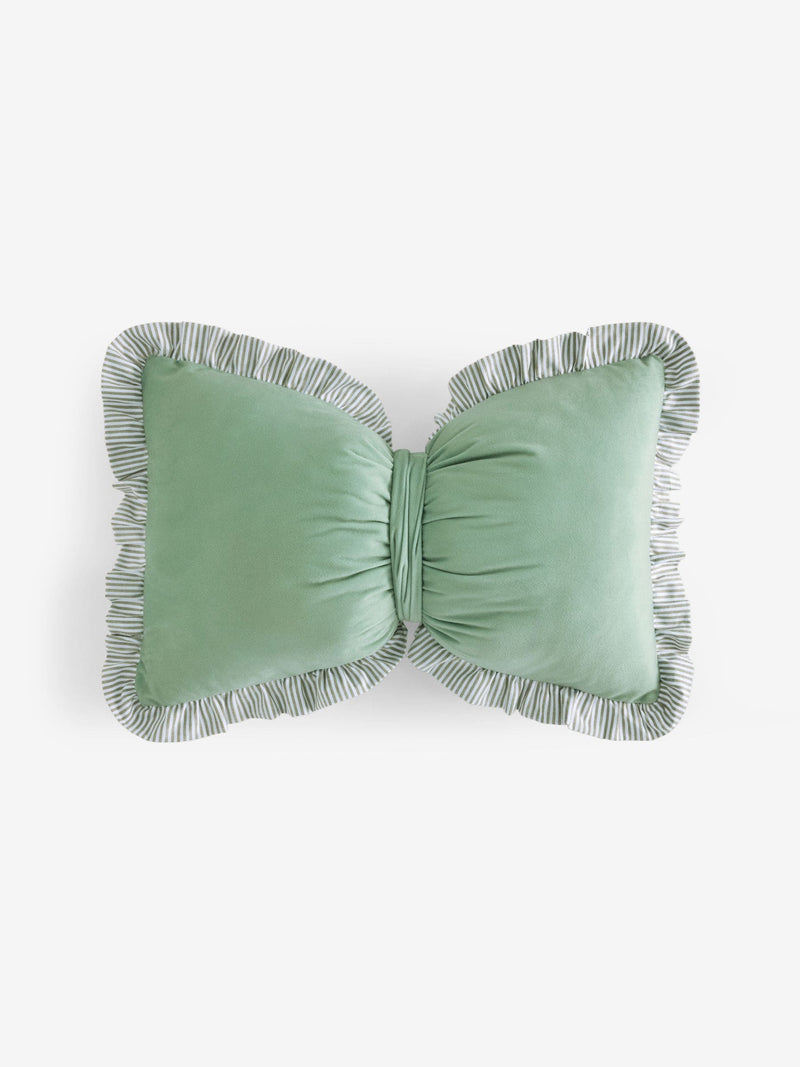Green 3D Stripe Frill Bow Cushion