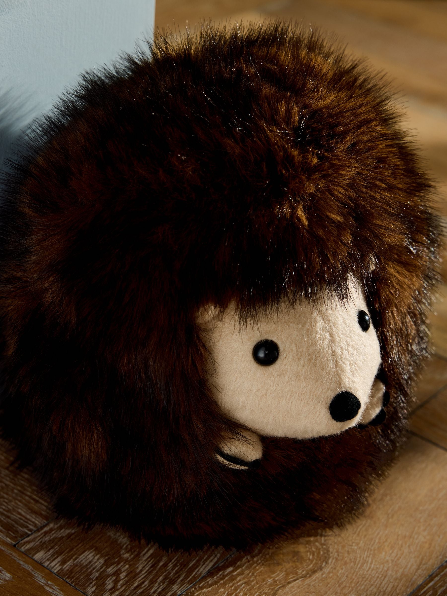 Faux fur hedgehog doorstop, weighted autumn design - UK version