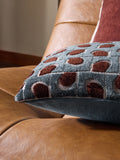 cut velvet geometric cushion blue brown 50x30cm, imported from the UK