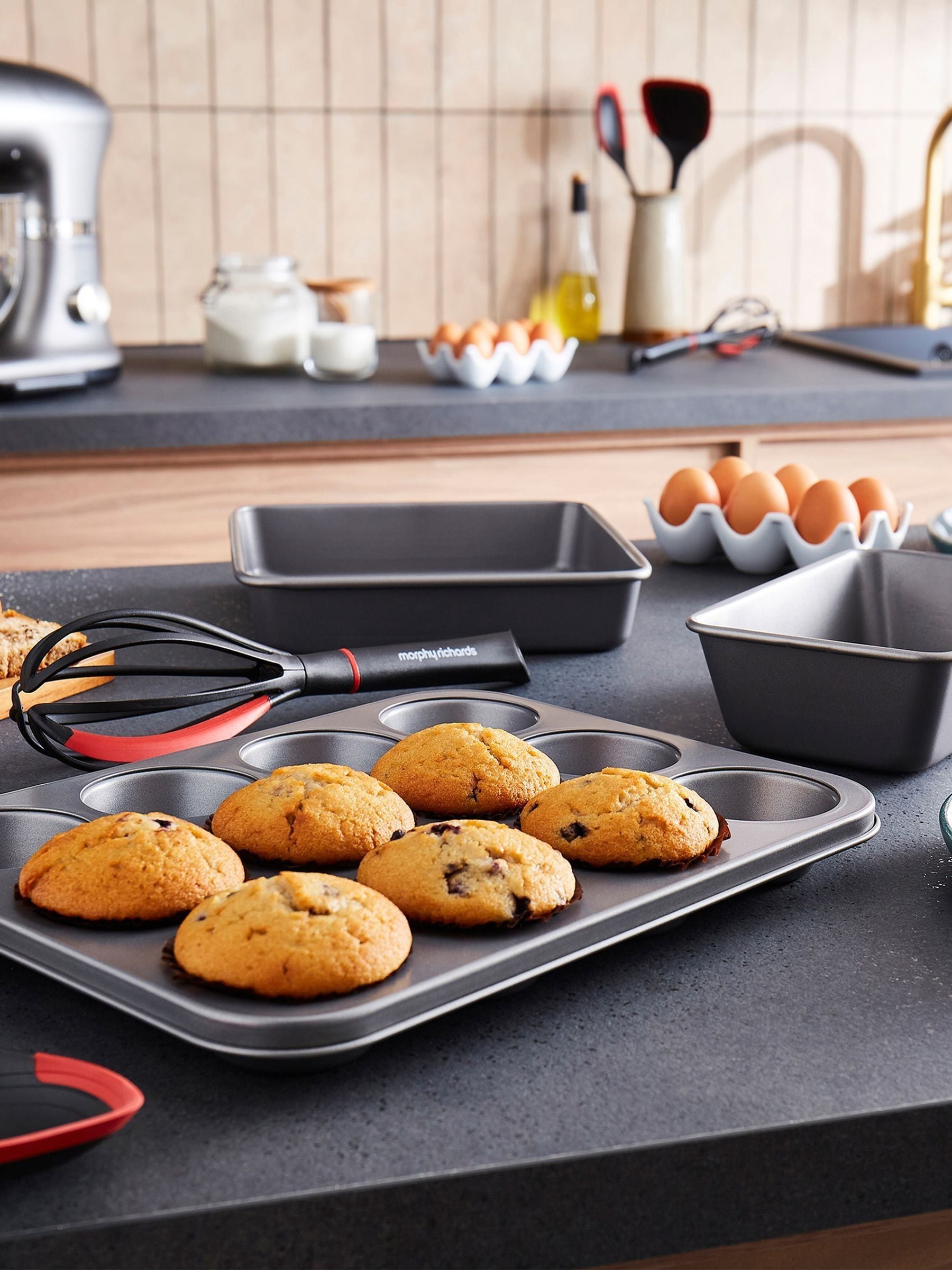 Morphy Richards baking tin set with muffin, cake, and loaf tins - British product