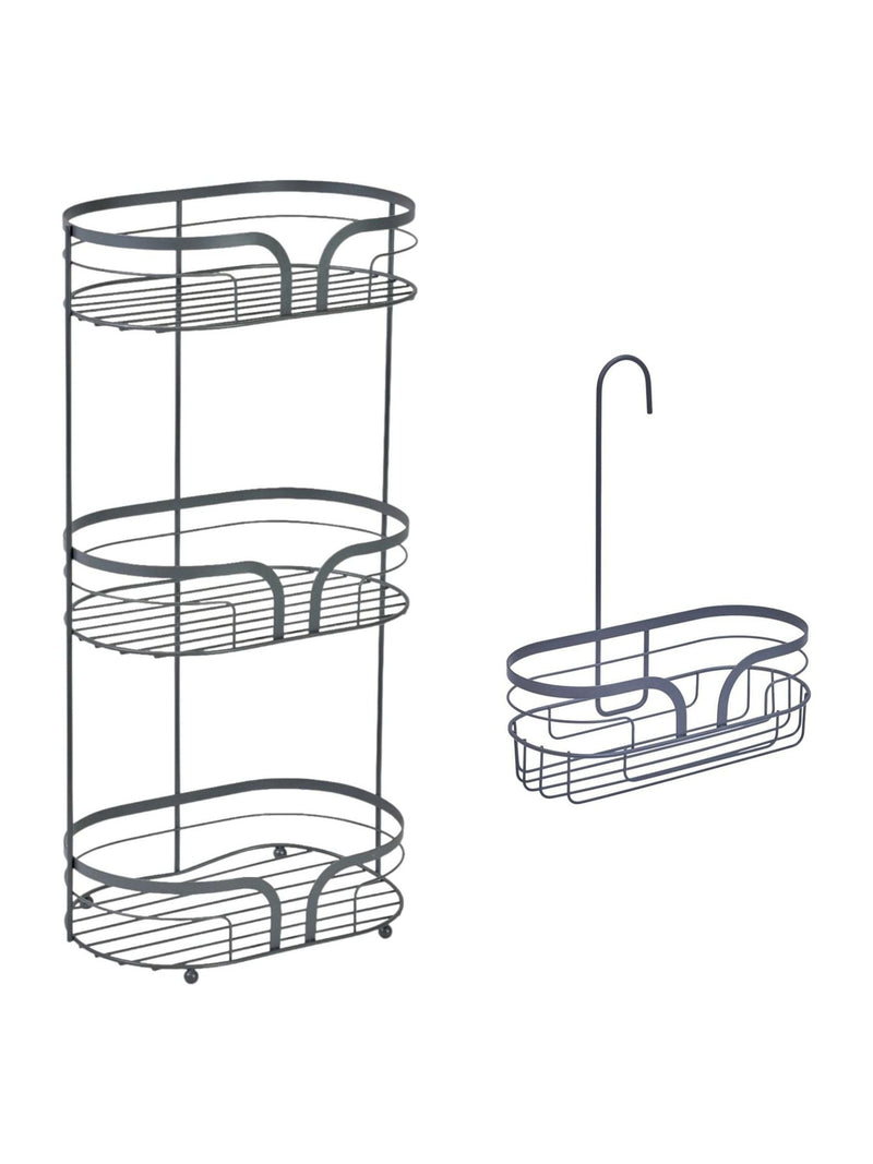 Showerdrape Black Dante Floor Caddy and Mini Shower Caddy Set