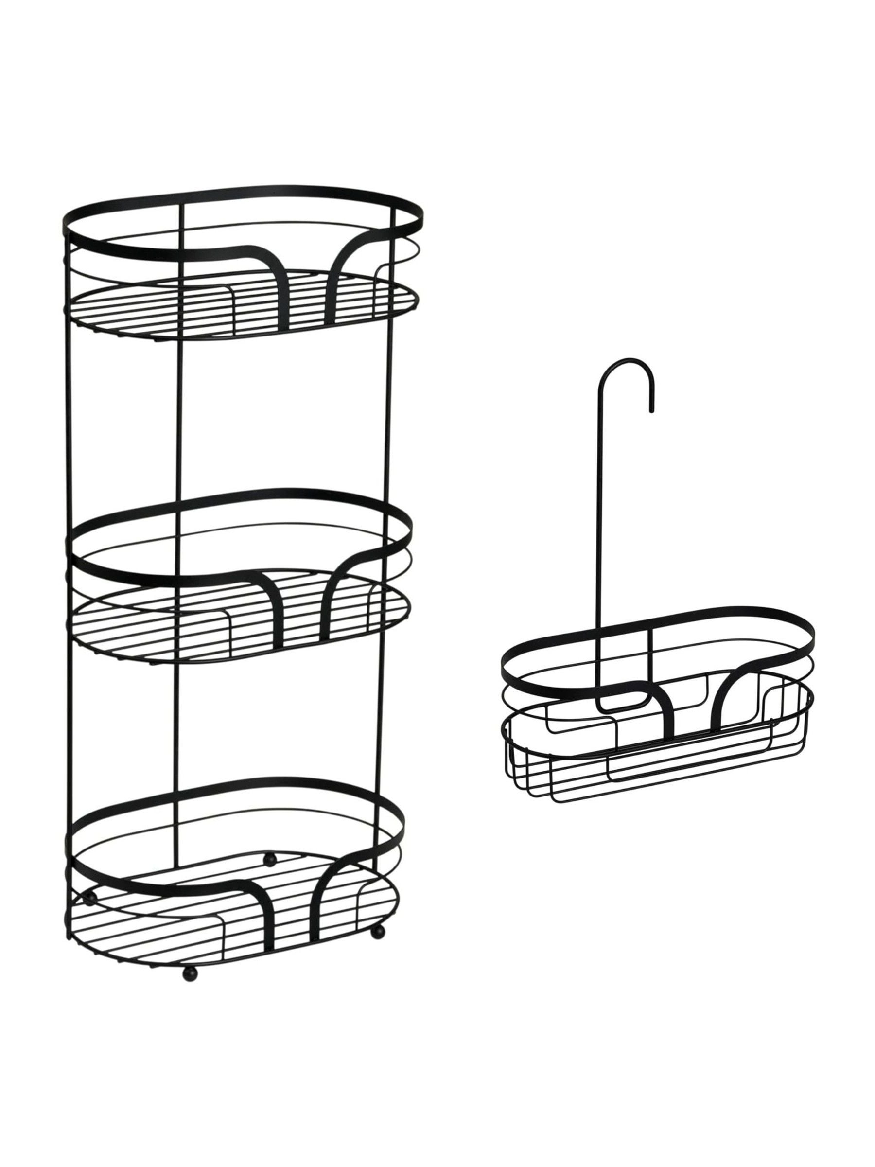 Showerdrape Black Dante floor and shower caddy set, imported from the UK
