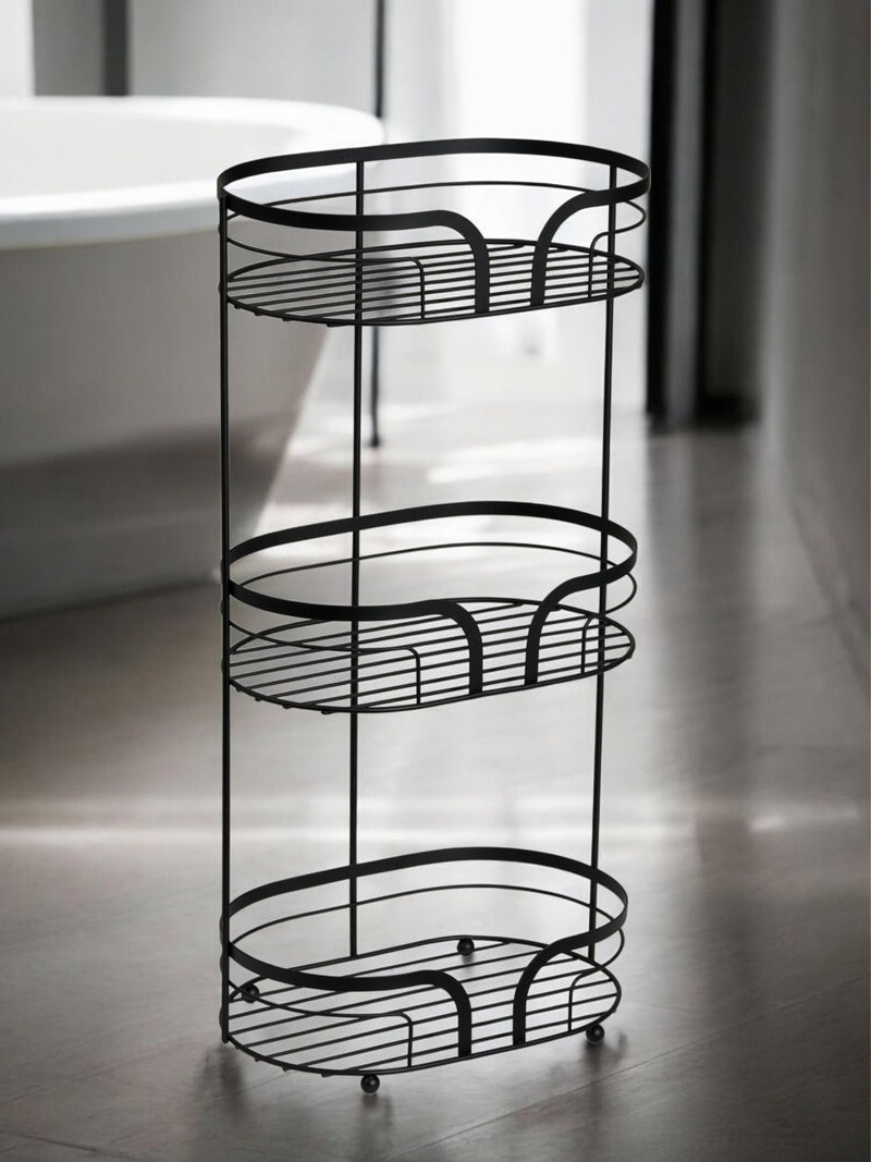 Showerdrape Black Dante floor and shower caddy set, imported from the UK