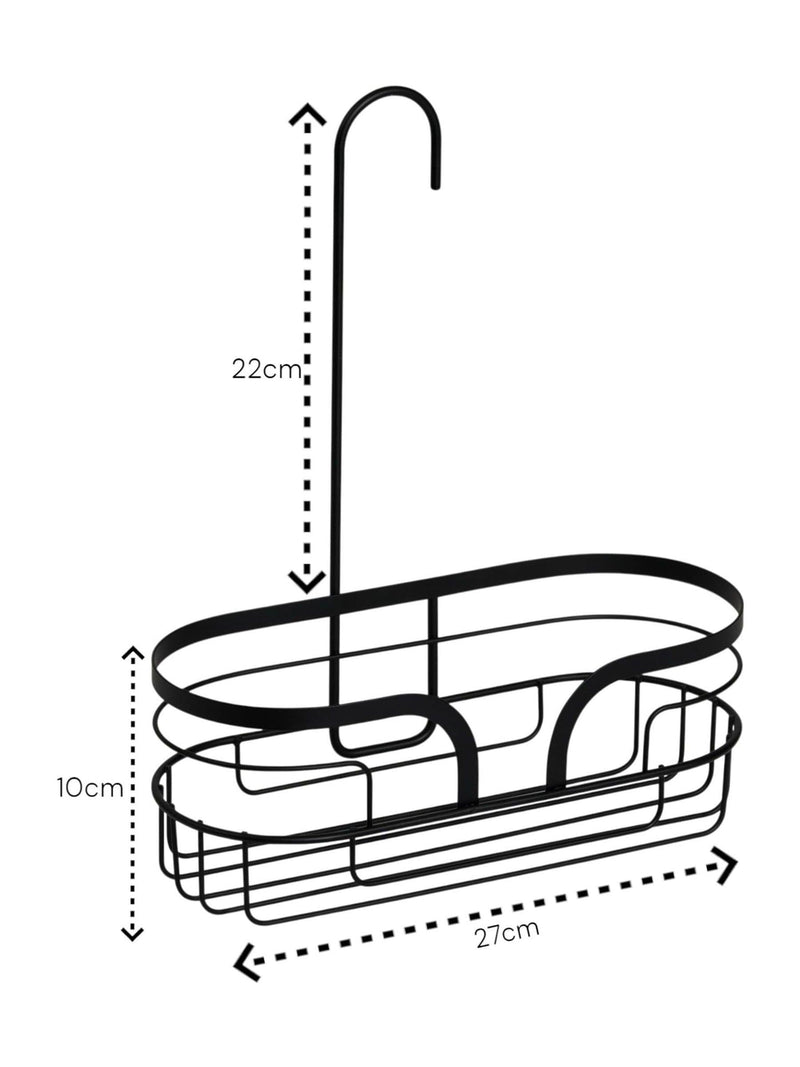 Showerdrape Black Dante floor and shower caddy set, imported from the UK