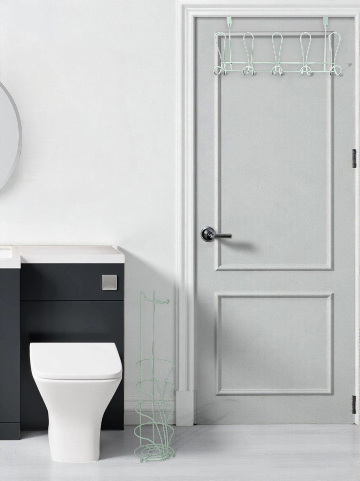 Showerdrape Sage Green Vertu Toilet Roll & Spare Holder & Over Dook Hook Set