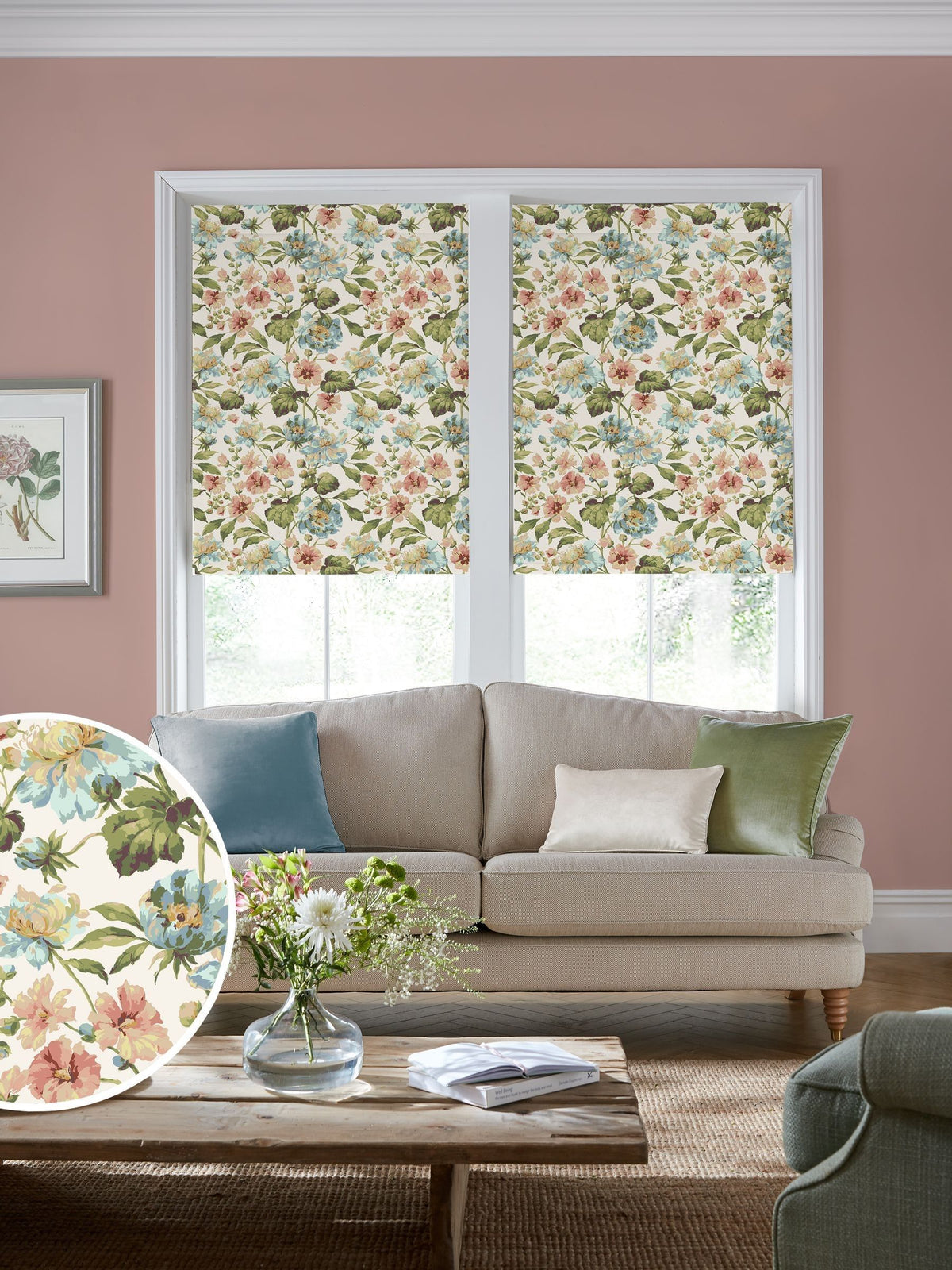 Laura Ashley Romilly Blue Multi roller blind 540x460mm (British brand)