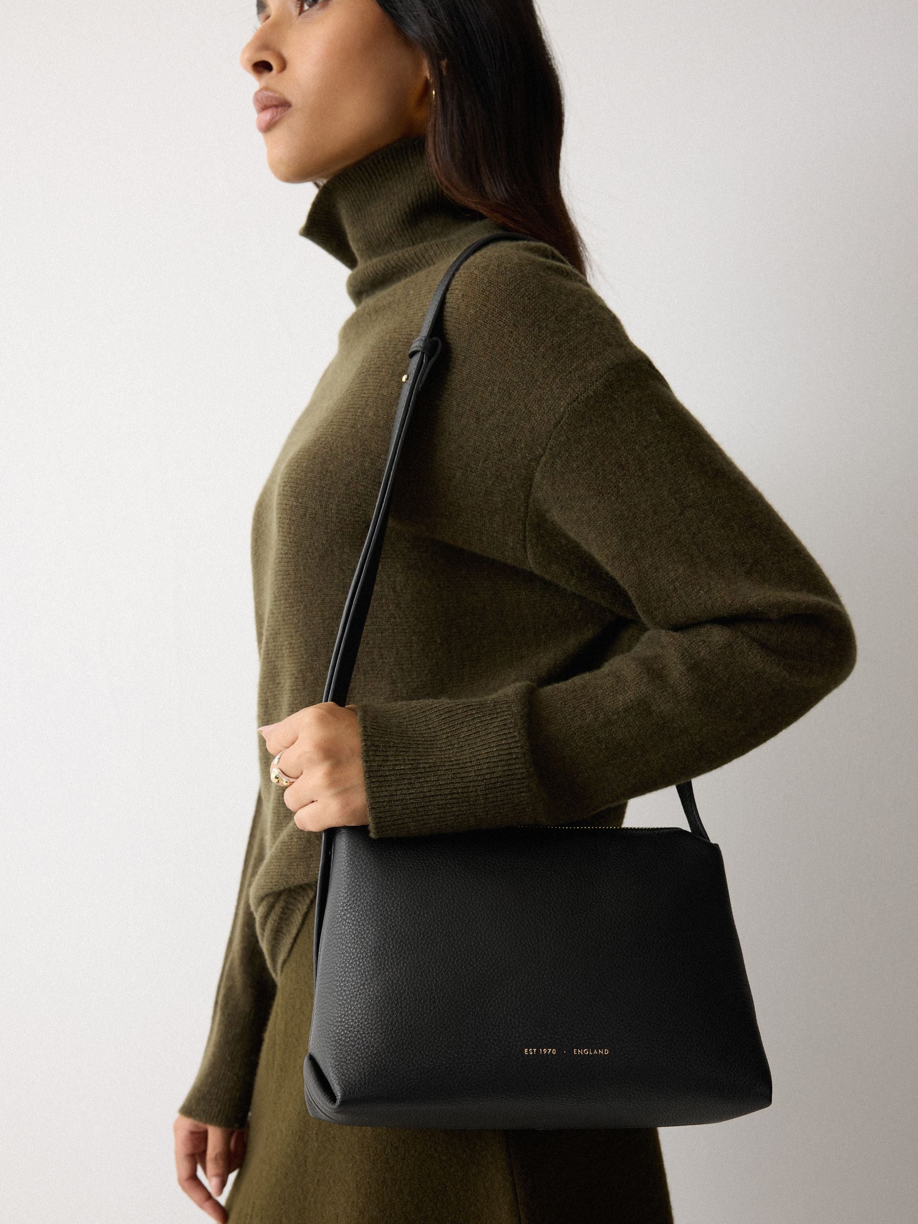 Jigsaw Bella black cross-body bag in pebbled leather - British product