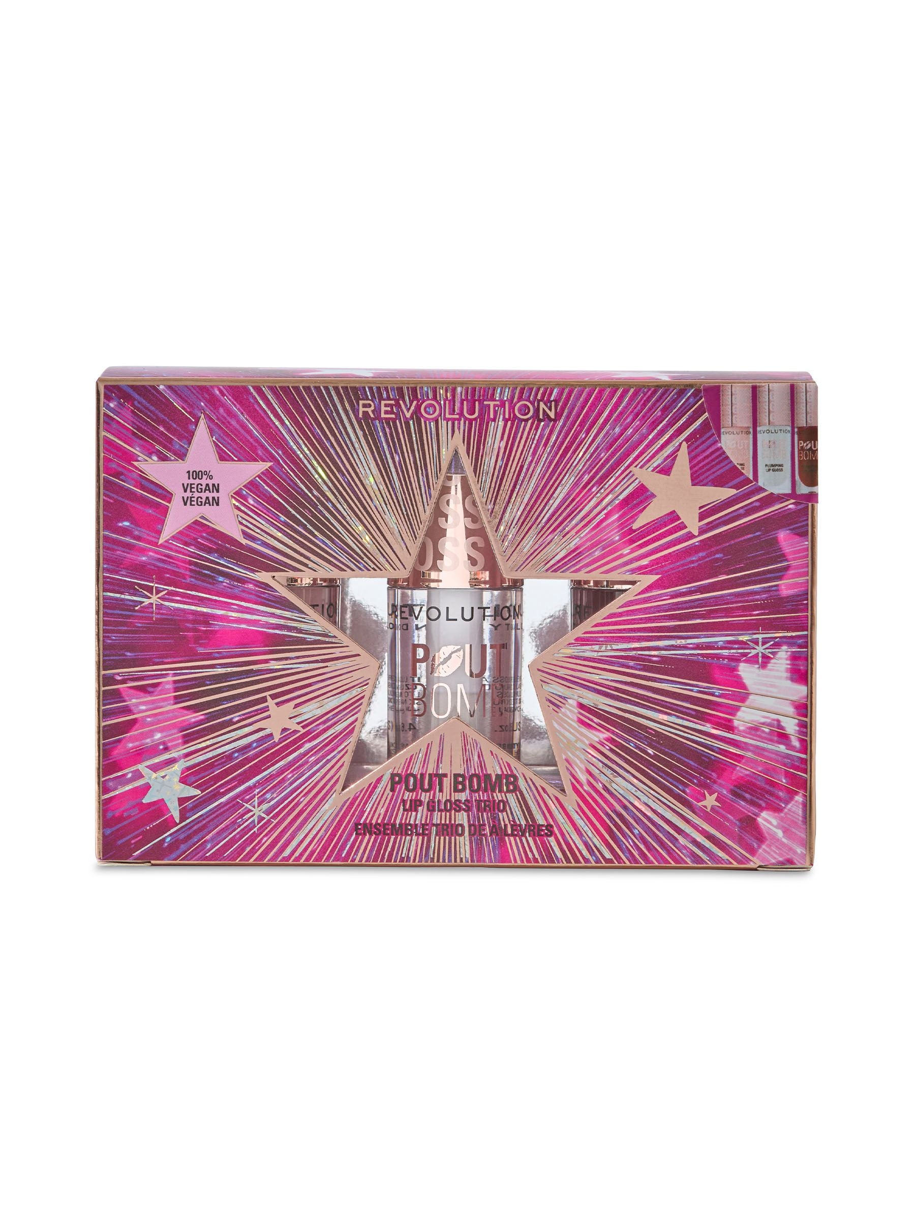 Revolution Pout Bomb plumping lip gloss trio gift set (British brand)