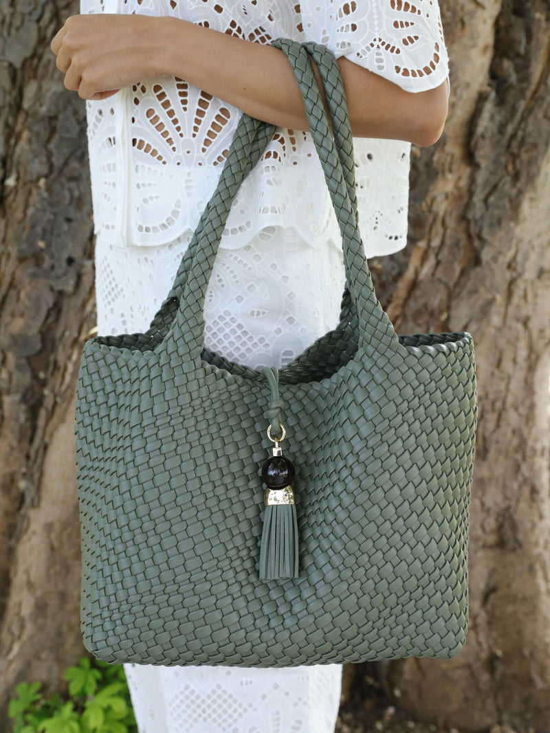 Luella Grey Green Saskia Large Woven Tote